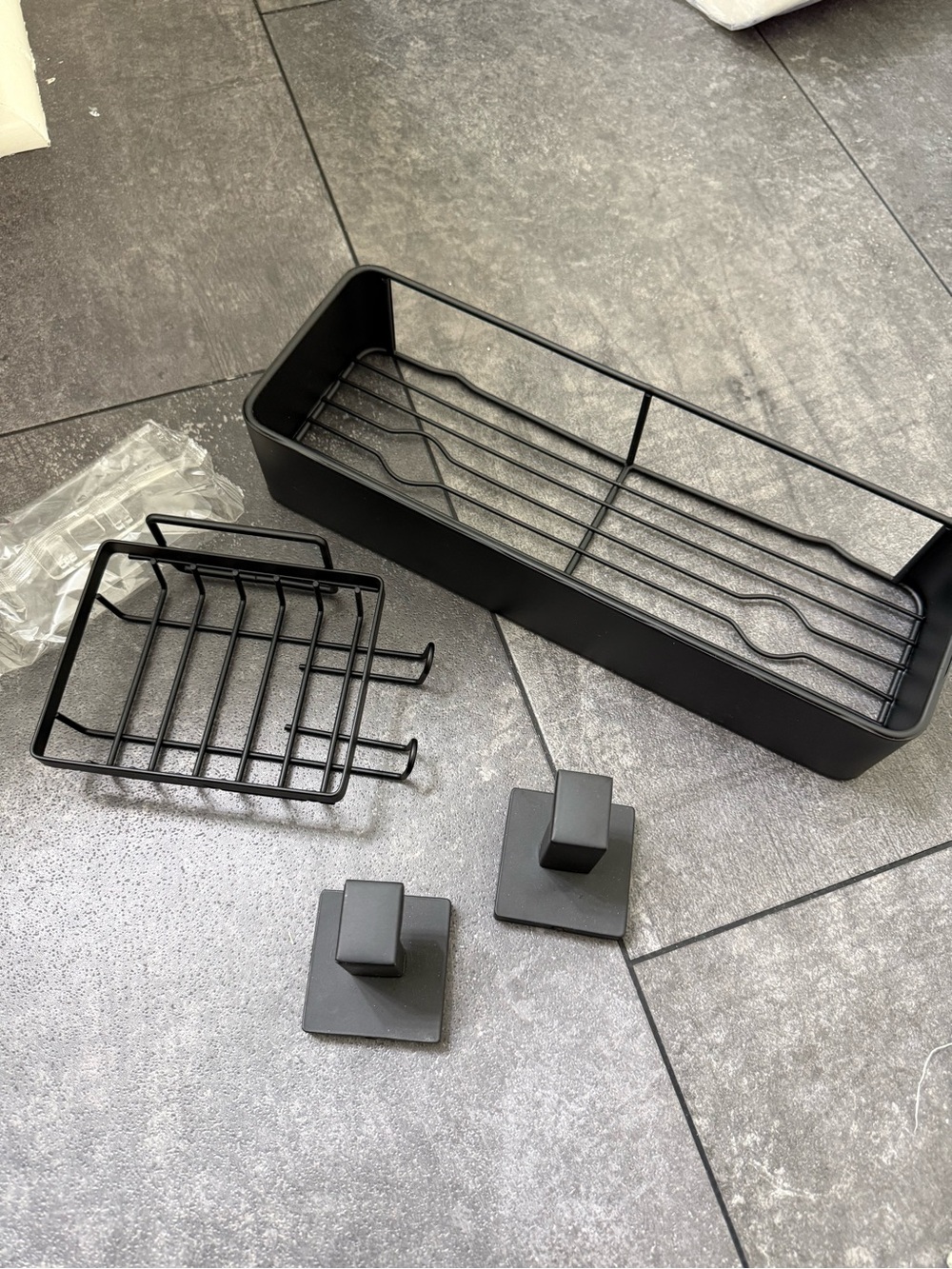 Amazon Matte Black Over-Shower Storage Basket & Hooks Set